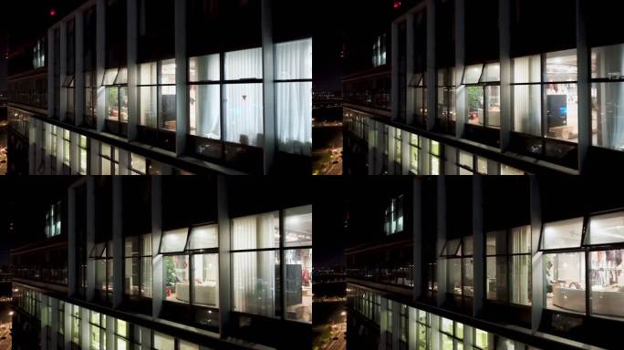 4K-航拍写字楼夜晚加班工作