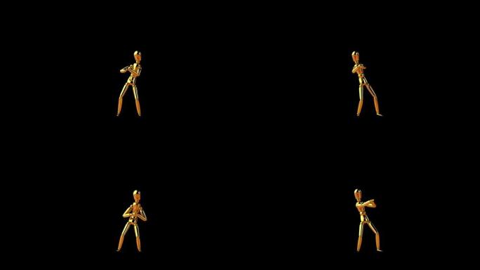 有趣的金色模特做了一个愚蠢的舞蹈，无缝循环，阿尔法通道