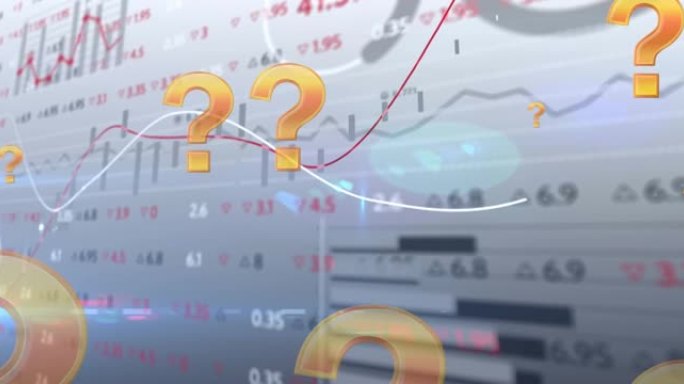 在线橙色问号图标在金融数据处理上移动的动画