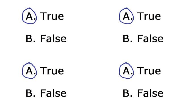 选择True。正确或错误的学校问题选择。圈出真相以表示肯定或正确或准确。在纸上手写测试决策。