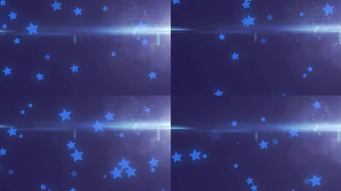 多个蓝色星星在紫色背景上移动的动画，并带有发光的光