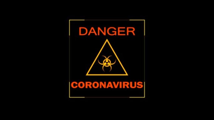 黑色背景上三角形发光的冠状病毒警告标志