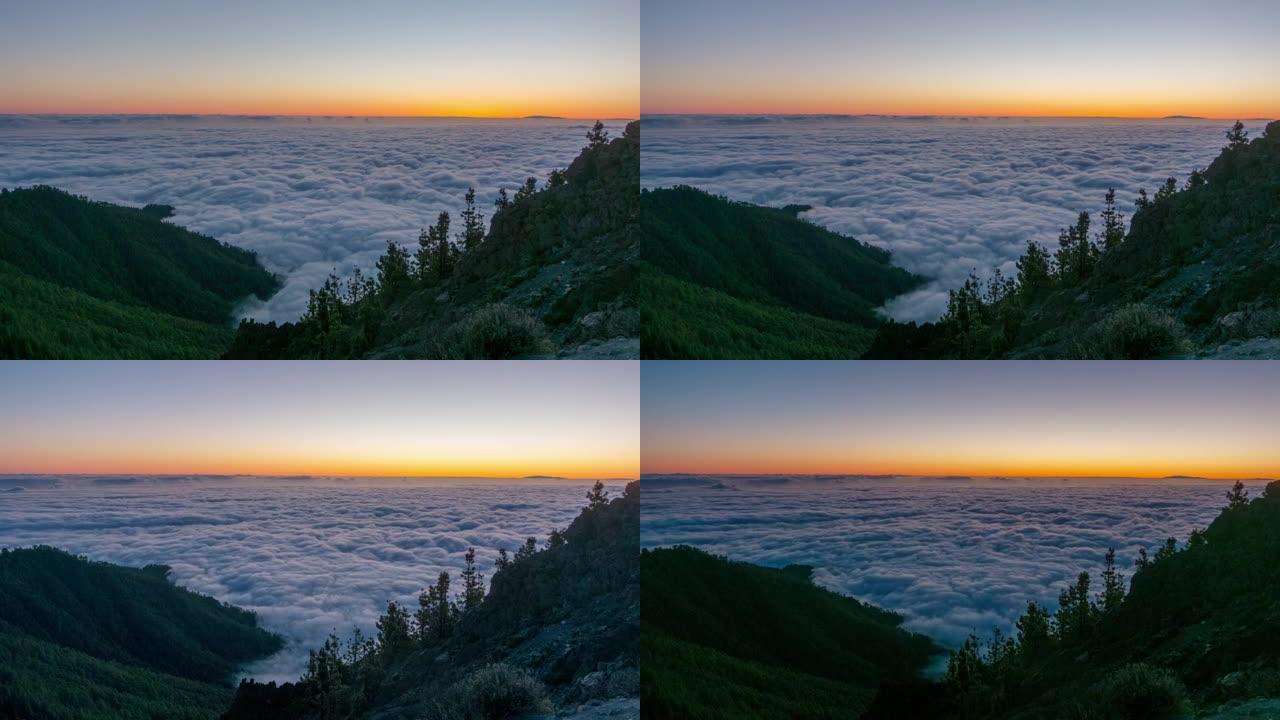 日落天空特内里费岛山顶全景4k延时西班牙