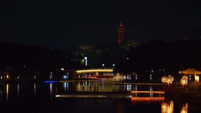 夜景照明佛山市著名市中心公园湾全景4k中国