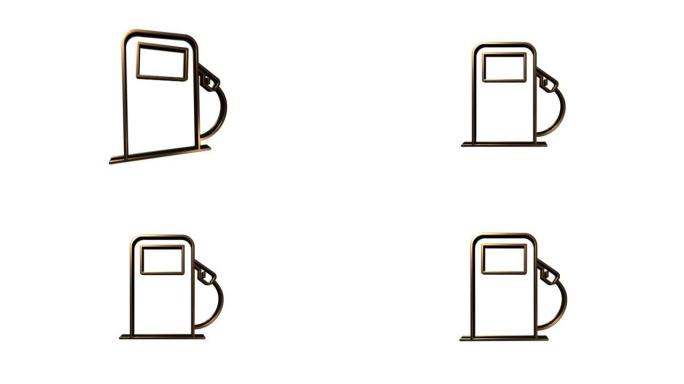 汽油或加油站3D金色图标隔离在绿色背景上。运动图形。