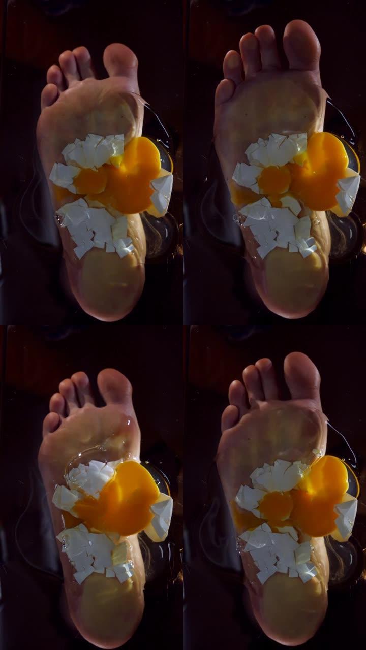 左脚女人脚踩鸡蛋