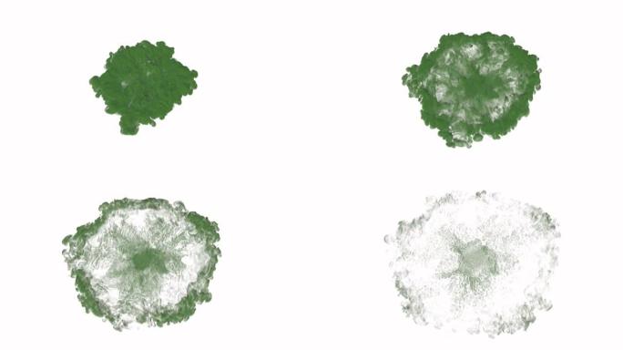 绿色冲击波过渡，上部视图，白色背景4K