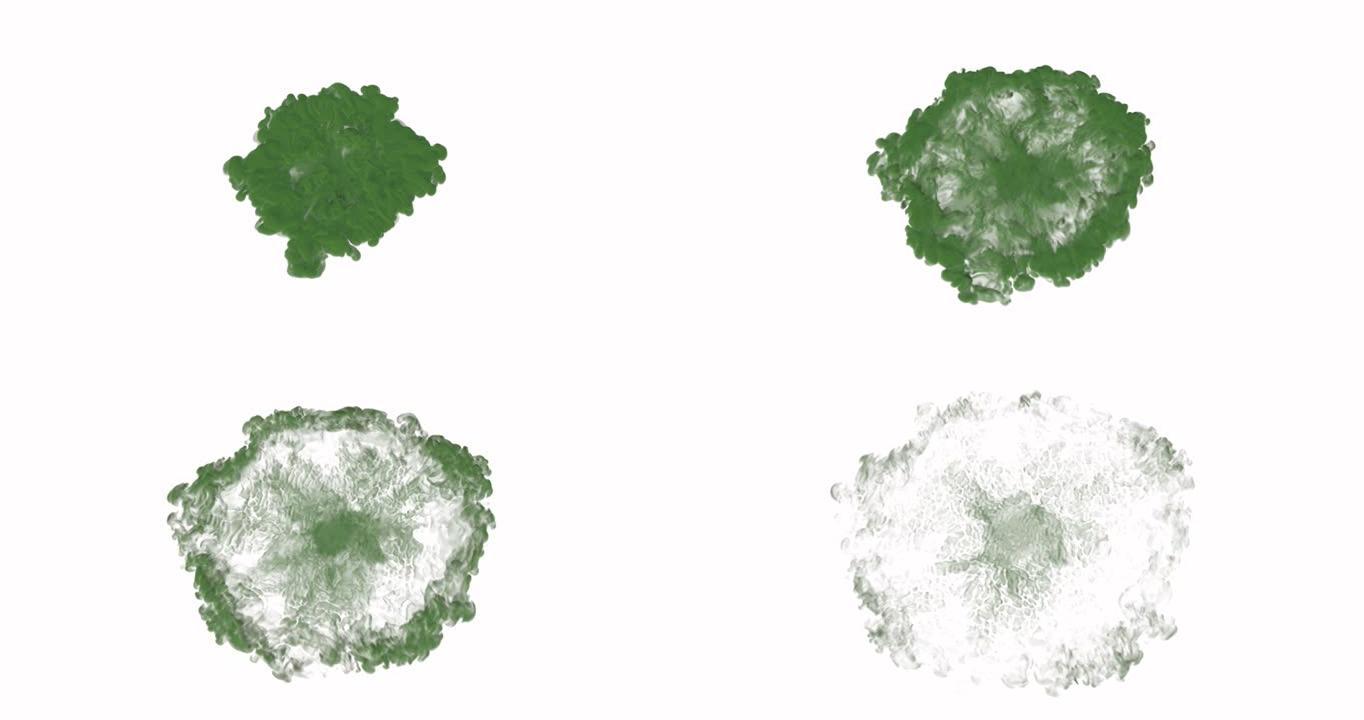 绿色冲击波过渡，上部视图，白色背景4K