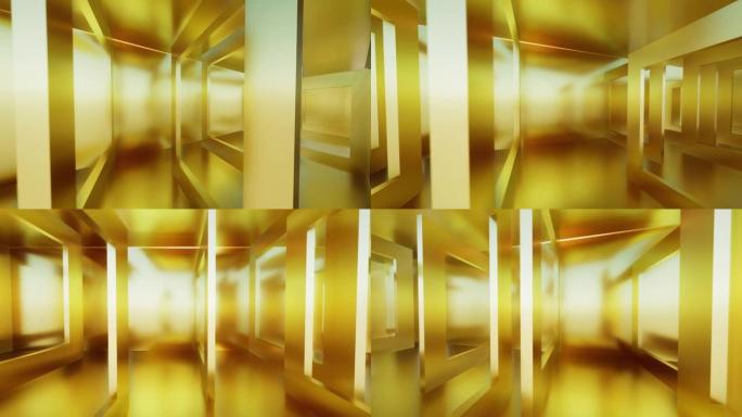 带金色矩形的抽象运动背景，3d渲染视频4k