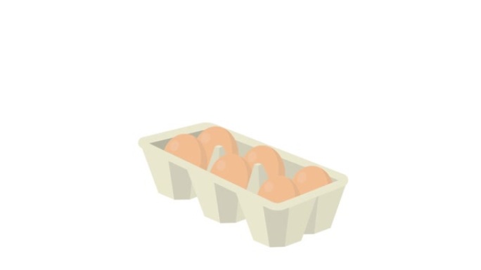 鸡蛋托盘。盒子里的鸡蛋动画。卡通