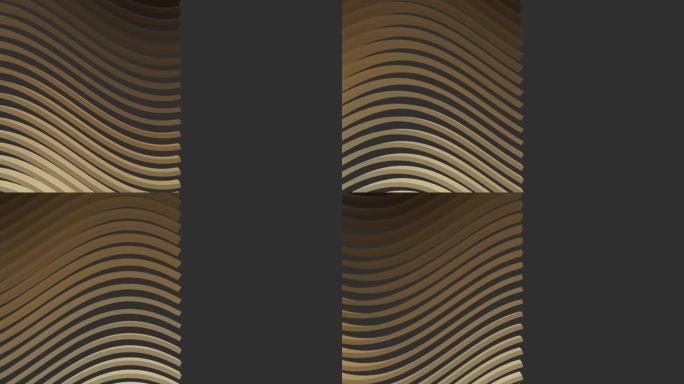 半抽象循环背景。3d渲染-带百叶窗效果的带状波的3d图案。商务演示背景，金色米色。