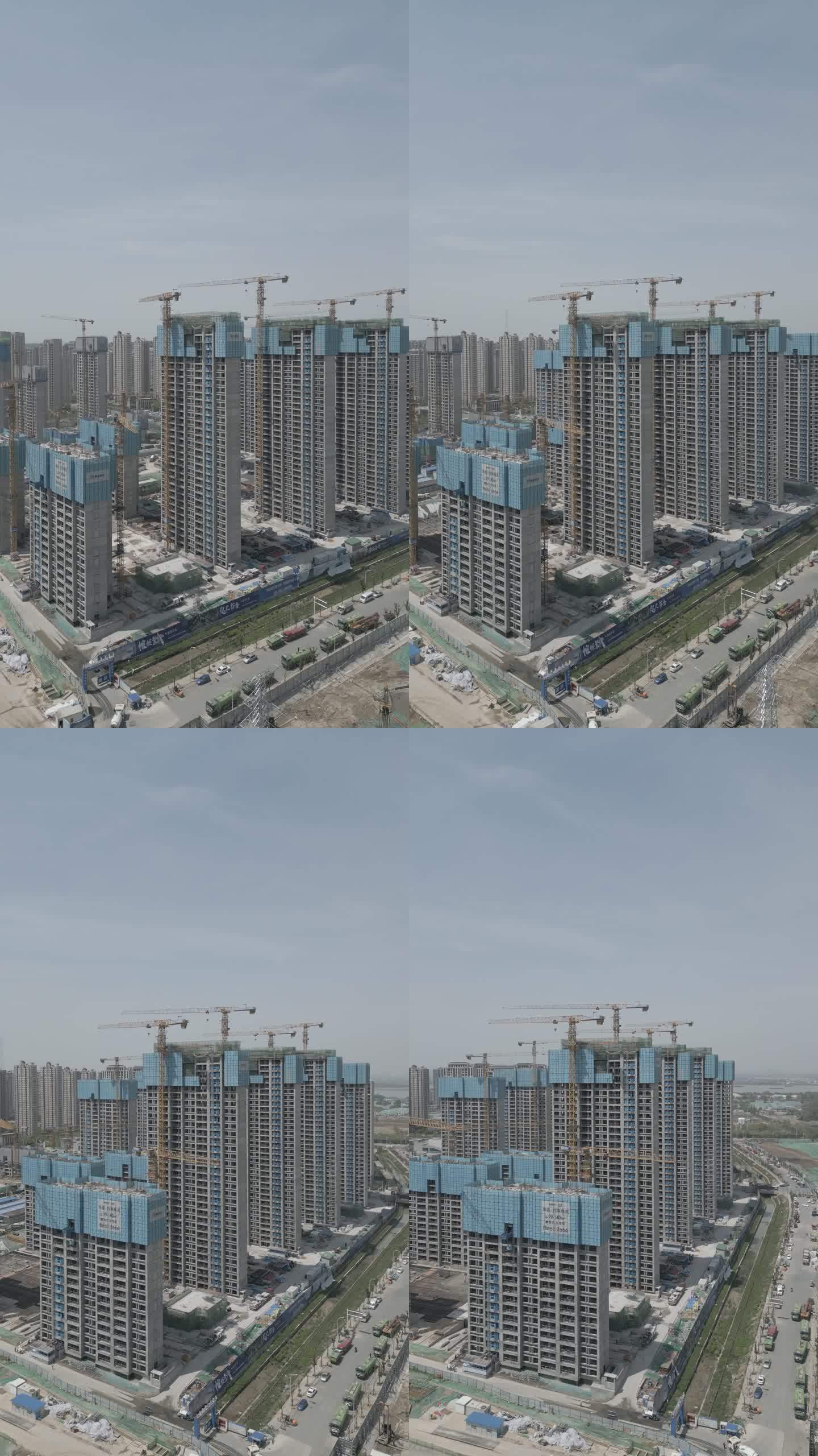 竖屏4K环绕拍摄建设中的高层建筑群