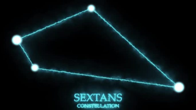 Sextans星座。光线，激光闪耀蓝色。夜空中的星星。星系团。横向构图，4k视频质量