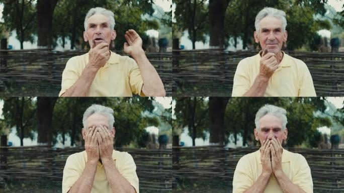 布满皱纹的老人农民在这个地区。农民劳动者的情感肖像