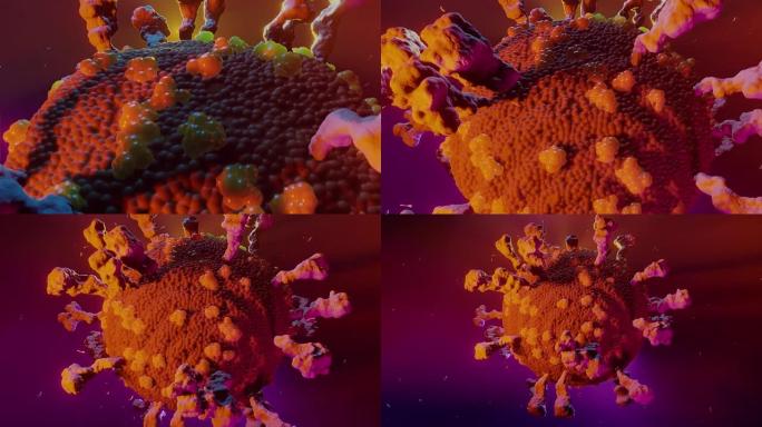 揭露Covid19冠状病毒的镜头。丰富多彩的电影3D动画。系列之一。