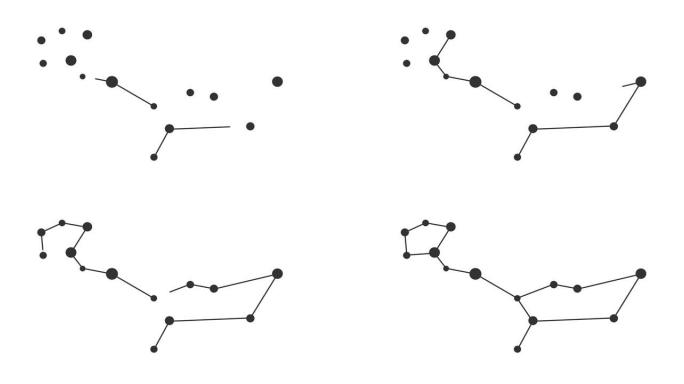 鲸鱼座。夜空中的星星。黑白线条艺术风格的星座。星系团。横向构图，4k视频质量