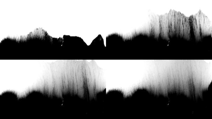 墨水飞溅抽象覆盖屏幕上的垃圾和薄膜颗粒黑色油漆条纹罗夏效果