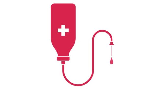 献血概念: 血袋和下落。世界捐赠者日的动画扁平风格图标。