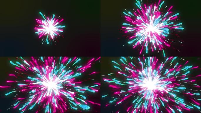 多色粒子爆炸，未来粒子宇宙冲击波能量空间3D渲染