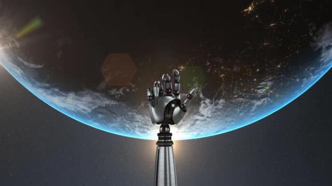 机器人手臂在背景中翻转地球的动画
