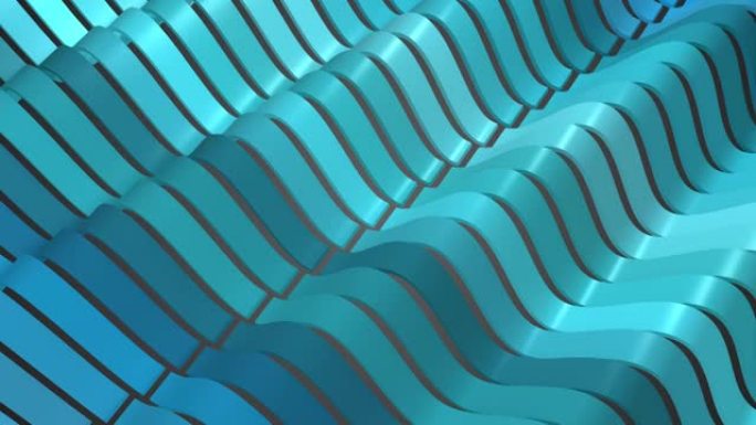 抽象循环背景。3d渲染-带百叶窗效果的带状波的3d图案。业务演示的背景，蓝色。