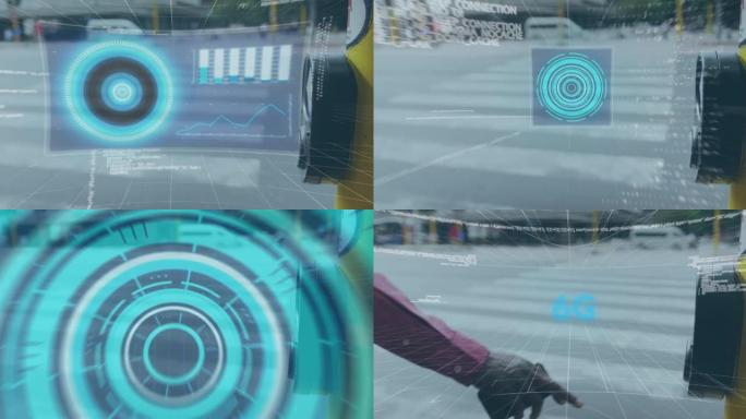 男子按下交通灯按钮时6g文字、范围扫描和数据处理的动画
