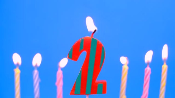 生日燃烧两支蜡烛。生日快乐背景周年庆典概念