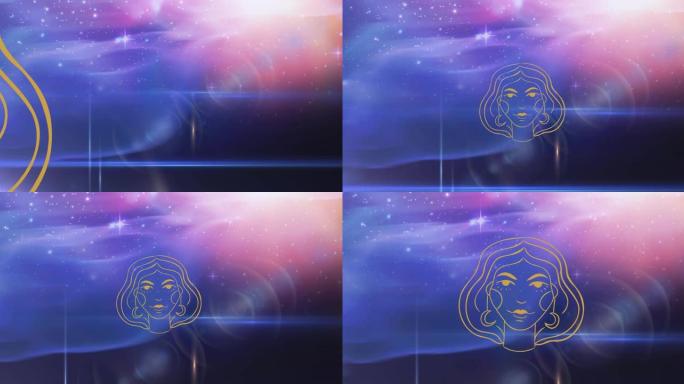 处女座星星符号在发光星星上的动画