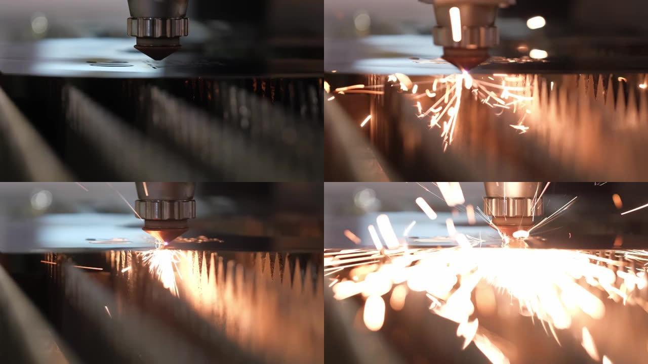 现代技术生产高科技设备。计算机重工业中金属、金属热气的数控激光切割。工业制造机。工厂的金属加工。切割