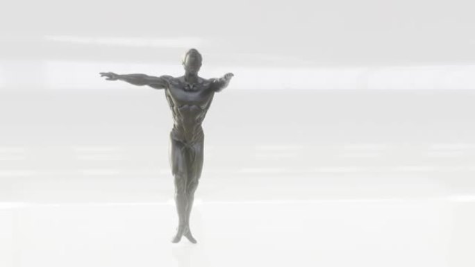 英俊的3d男芭蕾舞演员在舞台上表演，孤立在白色背景上。3d渲染