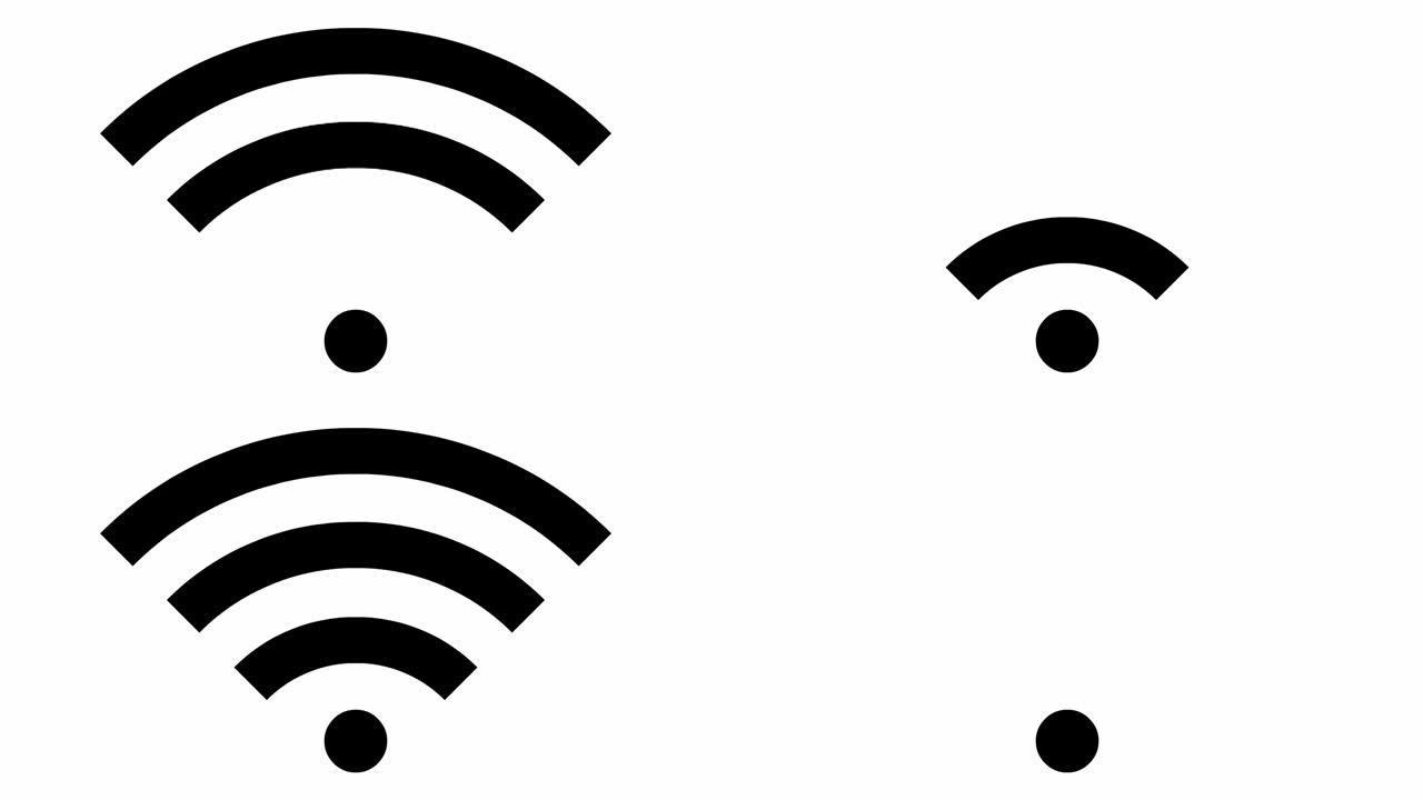 Wi-fi的动画黑色图标。循环视频。矢量插图孤立在白色背景上。