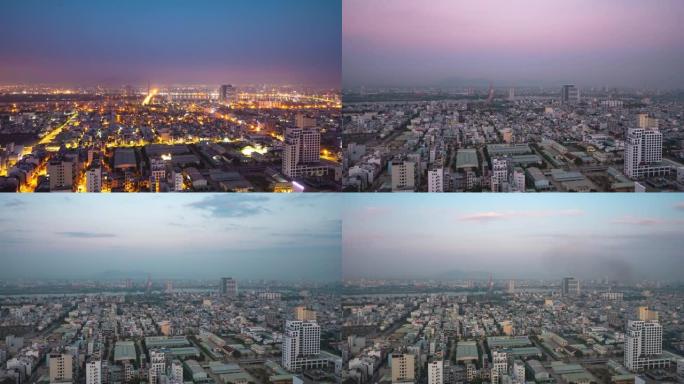 从黎明到早晨的工业化城市的延时视图，风景如画。