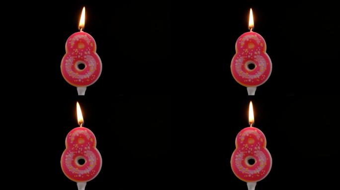 生日蛋糕8号粉色甜甜圈蜡烛用打火机燃烧