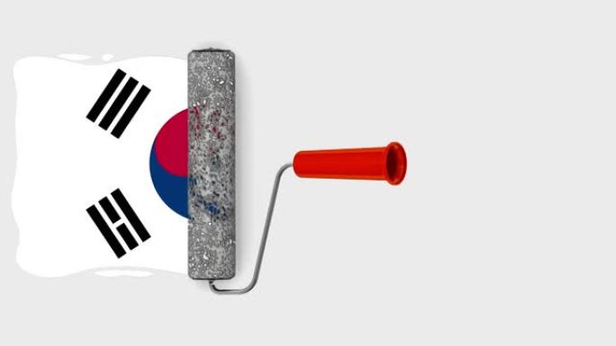 一油漆滚筒正在绘制韩国国旗