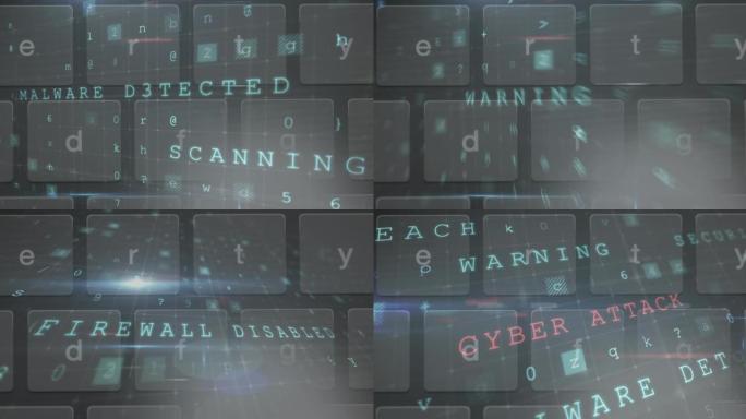 灰色背景下计算机键盘上的网络攻击警告动画