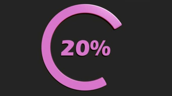 黑色背景上的粉色20% 转圈标志-3D渲染视频剪辑动画