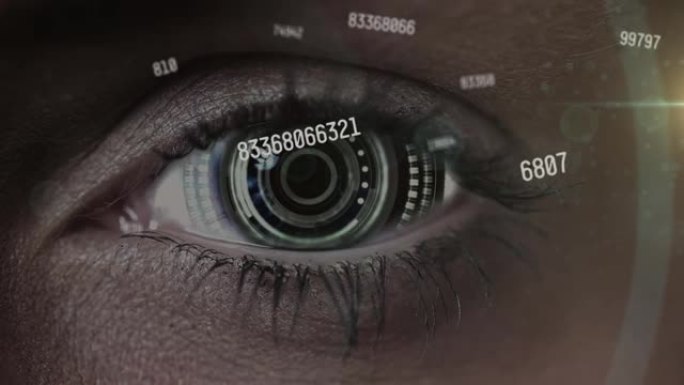 高加索女性眼睛上的科学数据处理动画