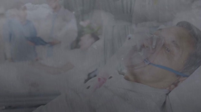 医院带氧气面罩的病人动画和闪电袭击