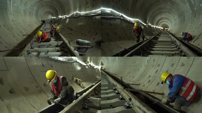 地铁修建铁轨焊接工人