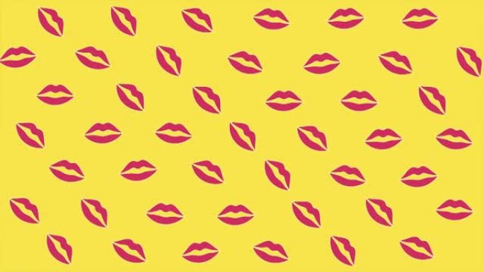 女人全红的嘴唇在黄色背景下移动的延时序列。4k视频
