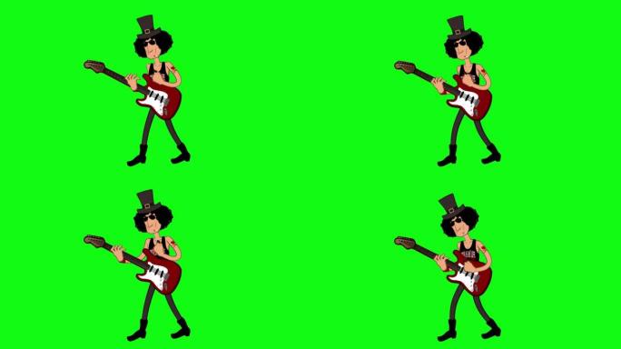 摇滚明星弹吉他。卡通动画视频剪辑。