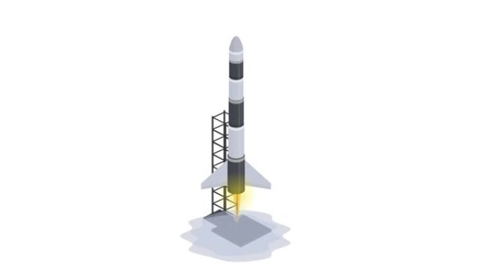火箭。火箭从太空港发射的动画。卡通