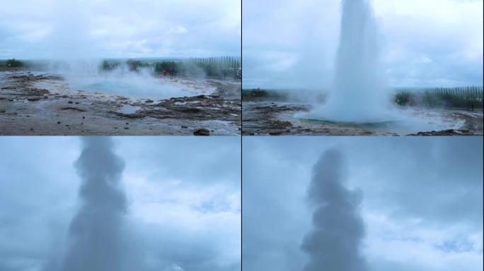 冰岛最大的活跃间歇泉 (Strokkur) 喷发