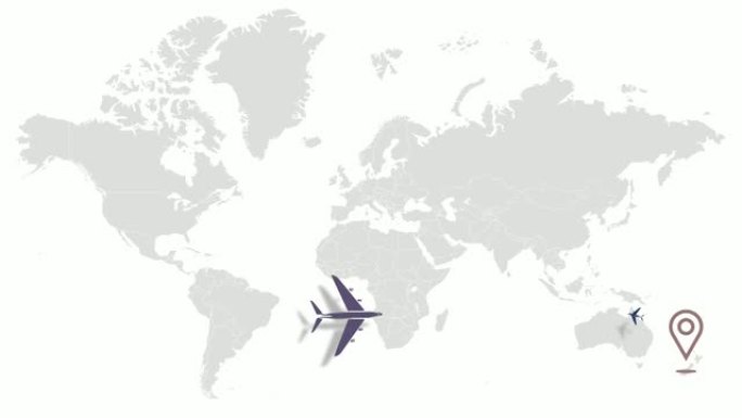 大陆背景上的动画飞行飞机。国际航班和航空运输。民航日。循环视频