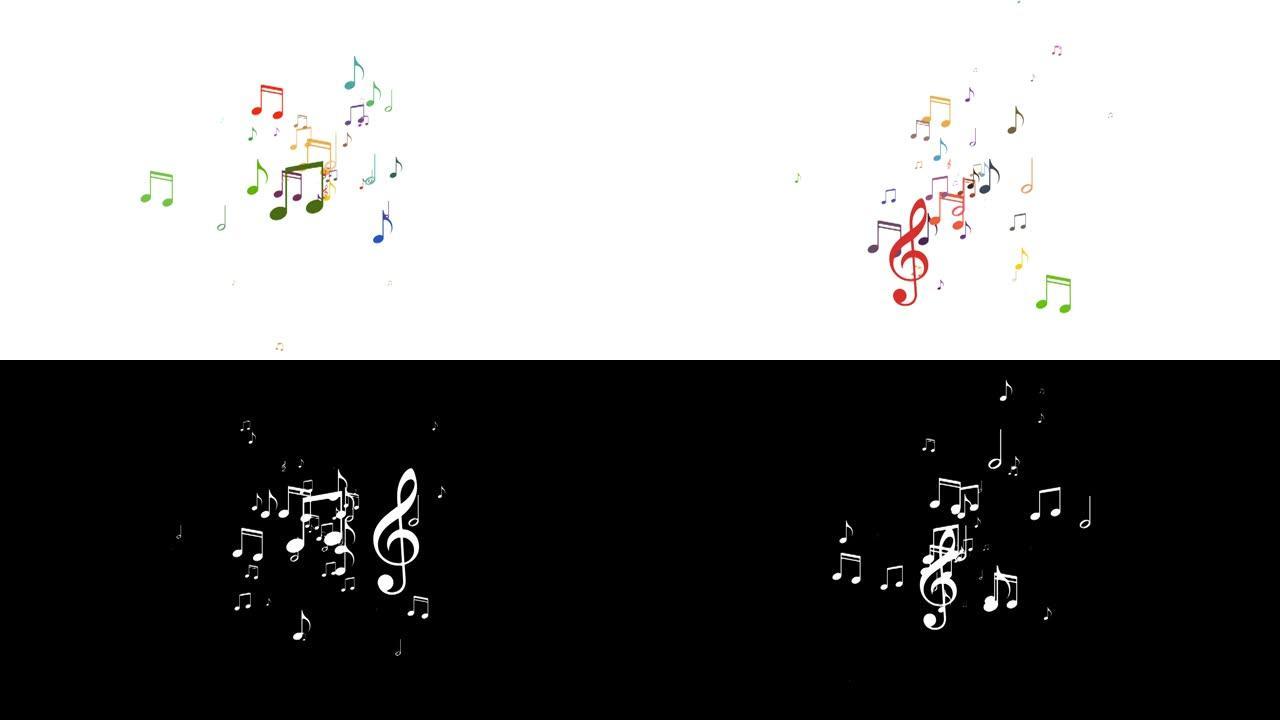 音符随着作曲家的旋律而上升。音符飞扬。动画4k