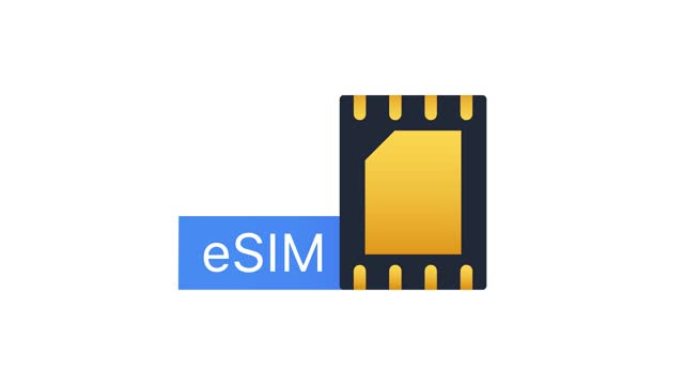 eSIM嵌入式sim卡图标符号概念。新的芯片移动蜂窝通信技术。运动图形。