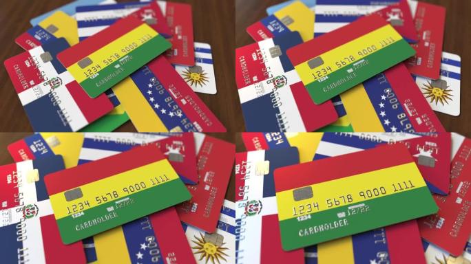 强调带有玻利维亚国旗的银行卡