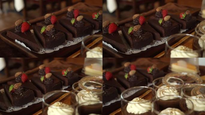 甜点店的巧克力天堂慕斯和蛋糕展示