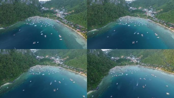 菲律宾巴拉望的爱妮岛。以船和海洋为背景的海景。游客中非常受欢迎的观光场所