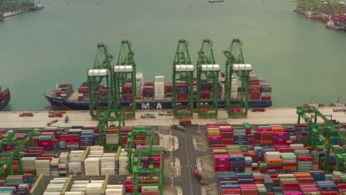 新加坡城市日间飞行著名集装箱港口湾空中全景4k